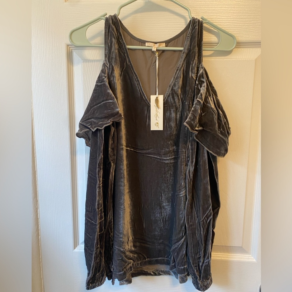 Gold Hawk Velvet Cold-Shoulder Top